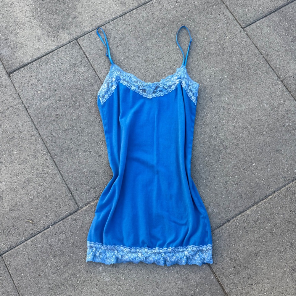 Love Culture Blue Lace Trim Camisole Top Adjustable Straps Medium ST-9001